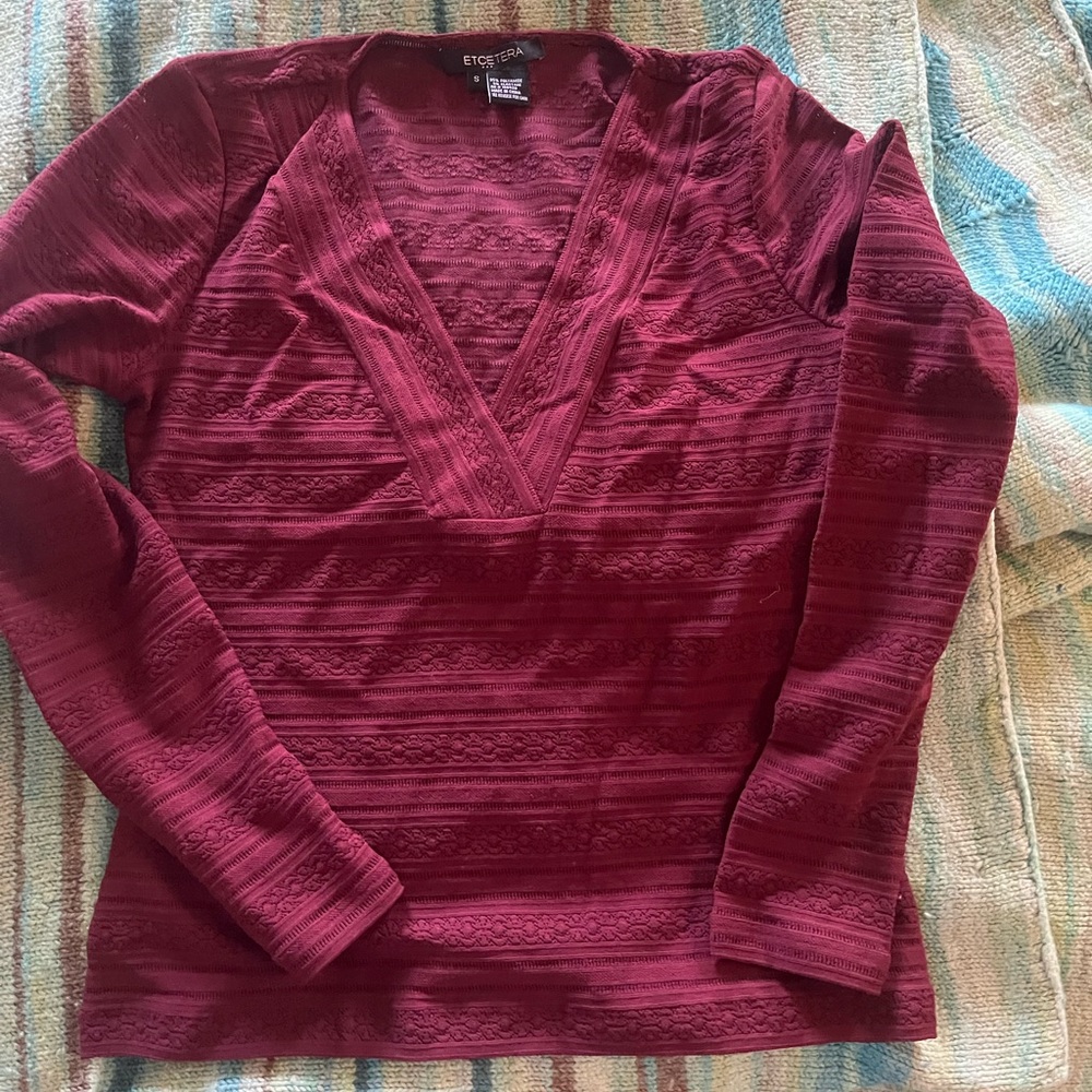 Burgundy Long Sleeve Lace Top